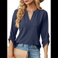 thumbnail image 1 of Blusas Elegantes e Informales para Mujer, Camisetas de 3/4 con Cuello en V y Mangas Enrollables. Azul Marino XL, 1 of 10