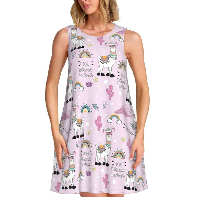 Disketp No Drama Llama para Vestido sin Mangas para Mujeres, Vestidos de Verano para Mujeres, Casual y Holgado para la Playa