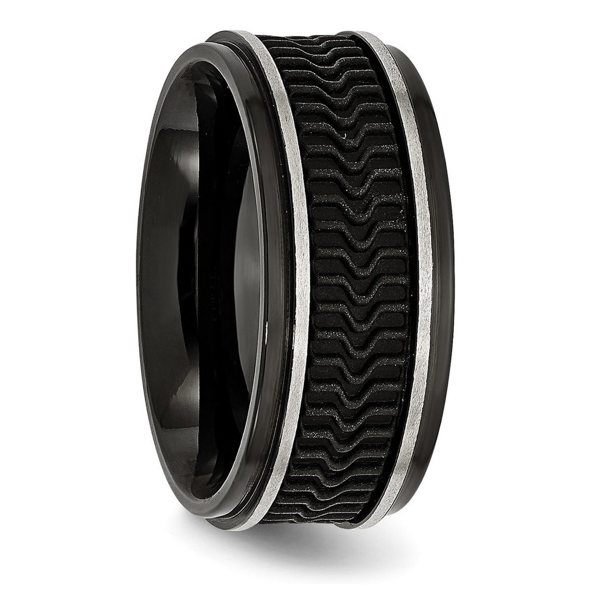 10.1mm Stainless Steel Black Ip-plated With Rubber Inlay Ring - Size 10