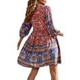 thumbnail image 3 of Liacowi Women Boho Floral Print Dress Tunic T shirt Summer 3/4 Sleeve V Neck Beach Dress Flowy Swing Casual Short Dress, 3 of 5