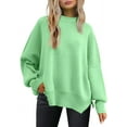 thumbnail image 1 of ORUYROP Women's Crewneck Batwing Long Sleeve Sweater 2023 Fall Oversized Ribbed Knit Side Slit Pullover Top, 1 of 7