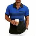 thumbnail image 4 of Men's Top Color Block Casual Waffle Knit Pocket Short Sleeved Half Button Stand Collar Shirt Blue S, 4 of 9