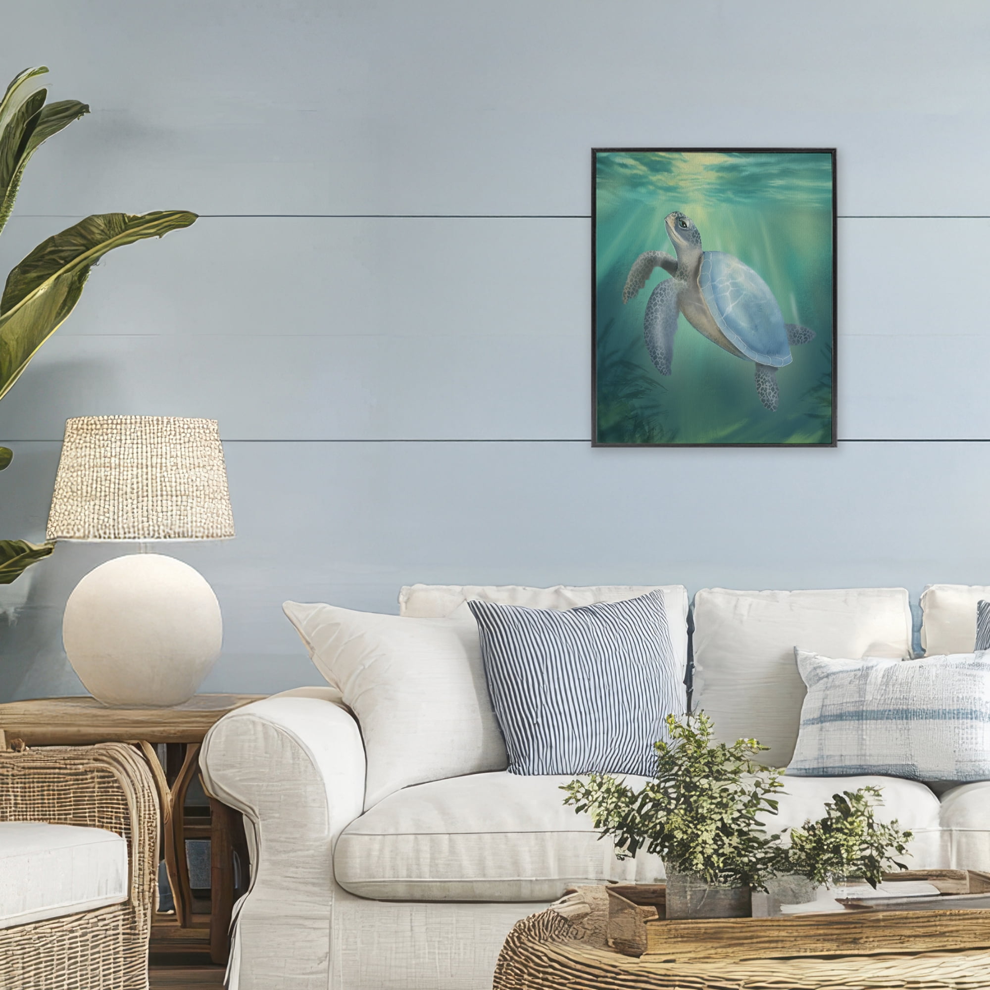Stupell Industries Coastal Beach Sea Turtle Black Framed Giclee Art, design by Matthew Piotrowicz