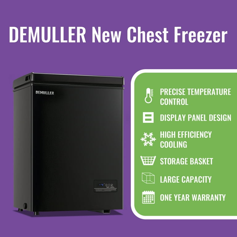 DEMULLER Deep Freezer Chest 3.2 Cubic Feet Freezers with Temperature  Display Panel Mini Freezer with Removable Basket Suitable for Apartment  Garage Dorm BLACK