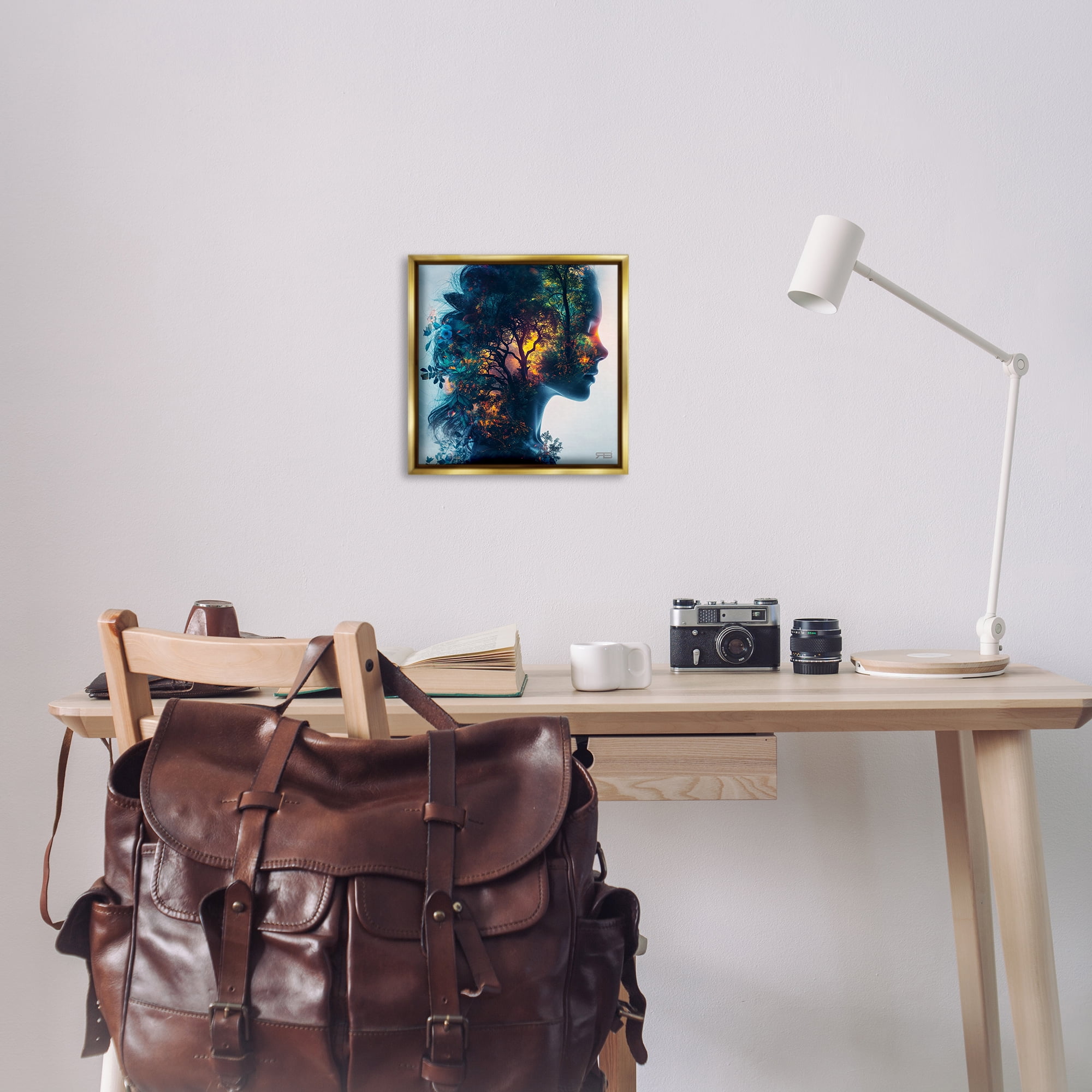 Stupell Industries Glowing Tree Girl Portrait People Painting Gold Floater Framed Canvas Art Print Wall Art, 18 x 18