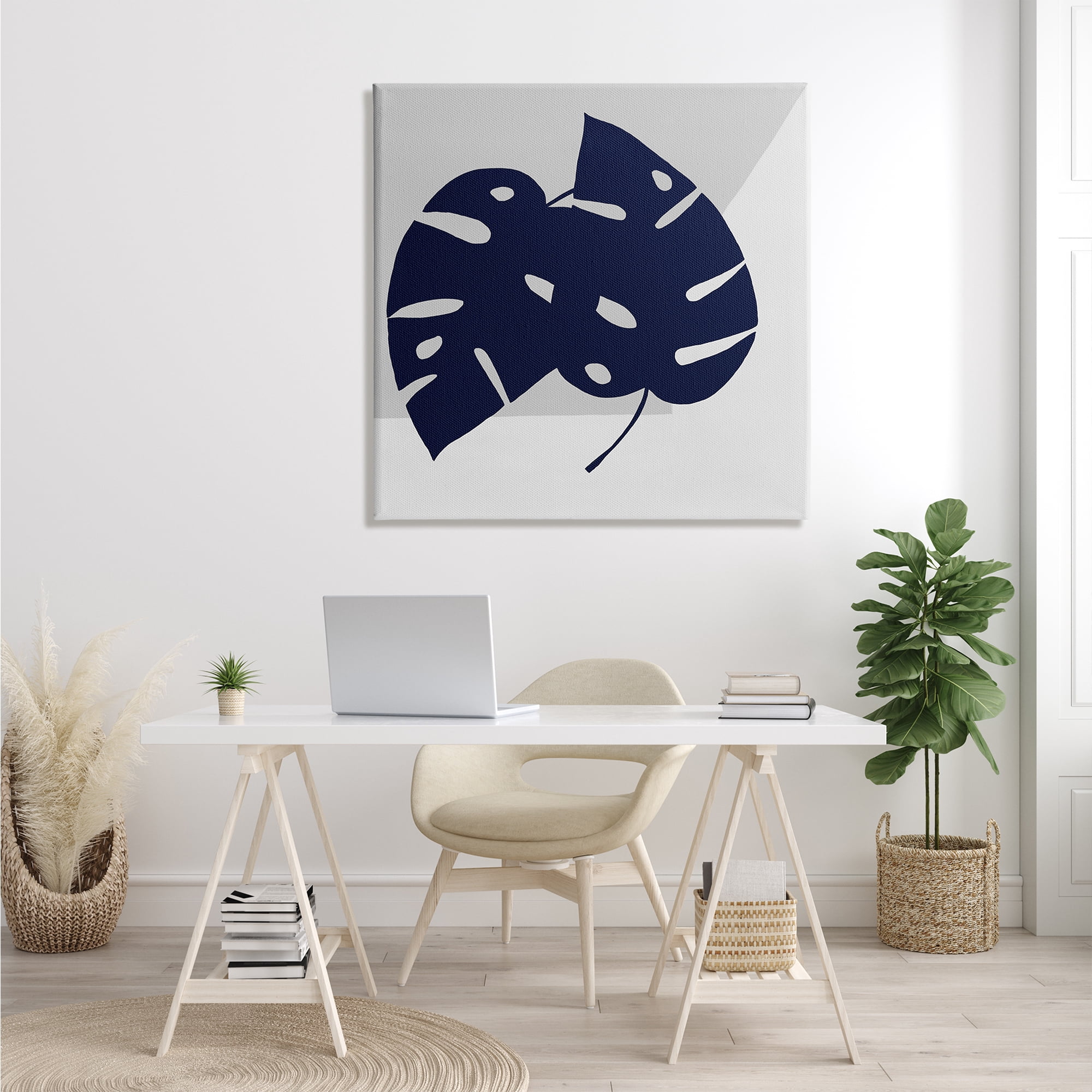 Stupell Industries Blue Monstera Leaf Silhouettes Geometric Grey Angles, 36 x 36, Designed by Ruth Fromstein