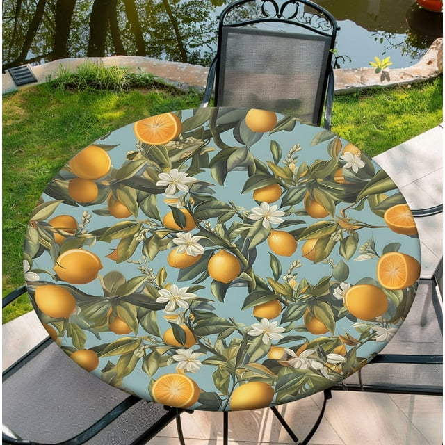 Round Waterproof Tablecloth Elastic Edge Fitted Table Cover Fits 54"-58" Table, 60Inch Tablecover, Orange