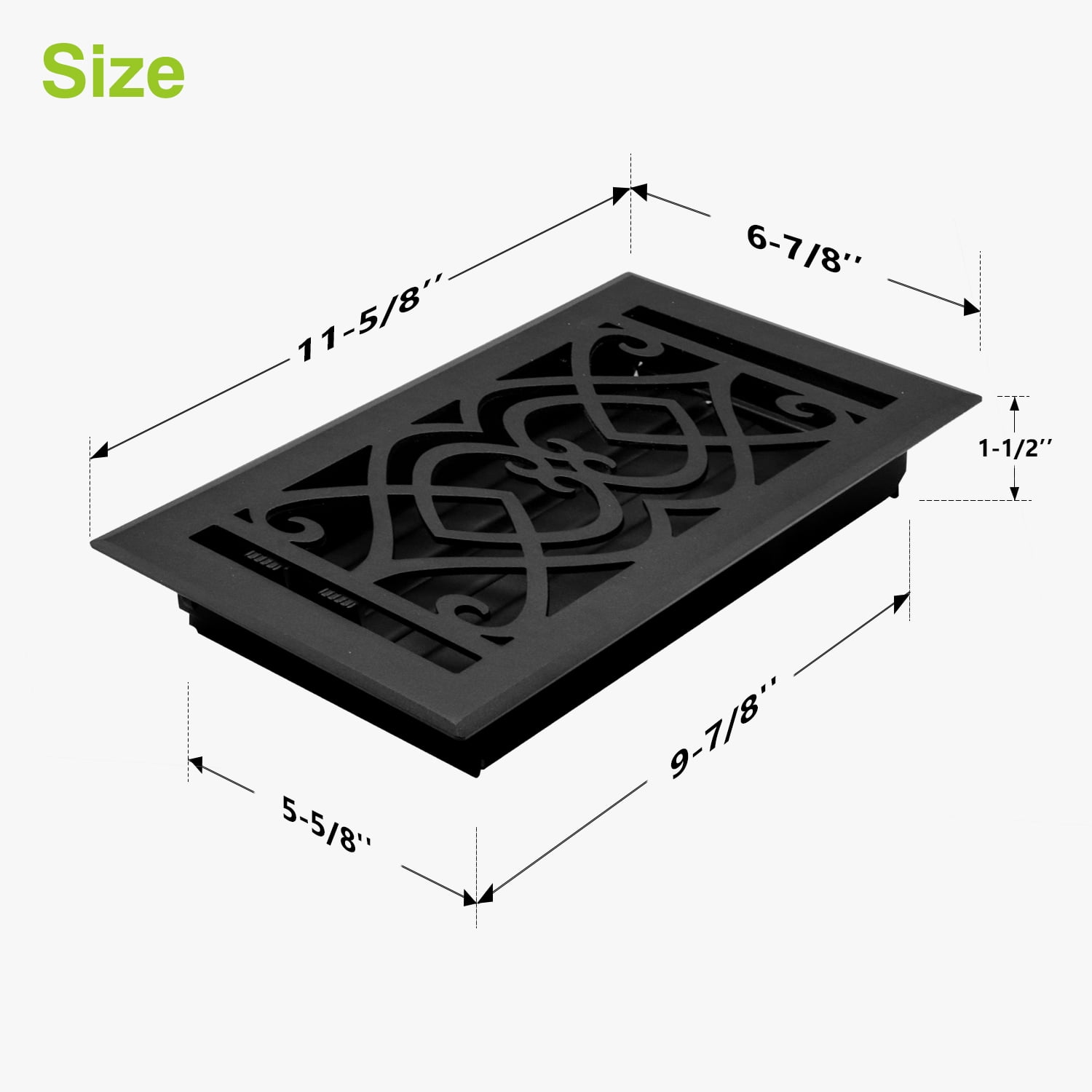 Naiture Stainless Steel Floor Register, Heavy Duty Rust-Resistant Floor Vent Cover, Metal Damper or Lever, Victorian Style Grille Floor Vent, Duct Size 6" X 10", Black Finish