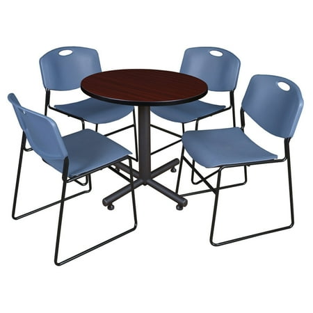 UPC: 0843532072271 | Regency 42 In. Round Laminate Table- Mahogany & Kobe Base With 4 Zeng Stacker Chairs- Grey