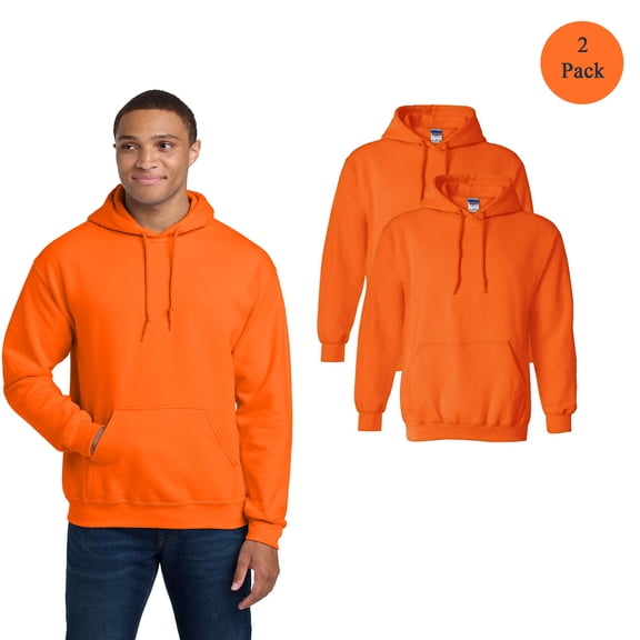 Gildan Men's Heavy Blend Hooded Pocket Sweatshirt, Hi Vis Safety Orange Fleece Hoodie, 2-Pack, 4XL