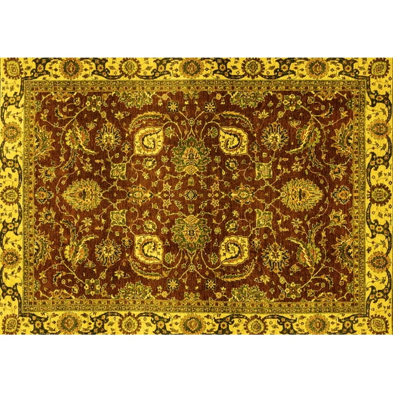 Ahgly Company Machine Washable Indoor Rectangle Abstract Yellow Modern Area Rugs, 7' x 10'