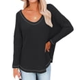 thumbnail image 1 of Top de manga larga con diseño de gofres para mujer, informal, holgado, con cuello en V, de manga larga, color sólido, color negro, L, 1 of 6