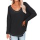 thumbnail image 1 of Mujeres waffle manga larga Top mujer casual suelta moda V cuello waffle manga larga pullover color sólido Top camisa negro M, 1 of 6