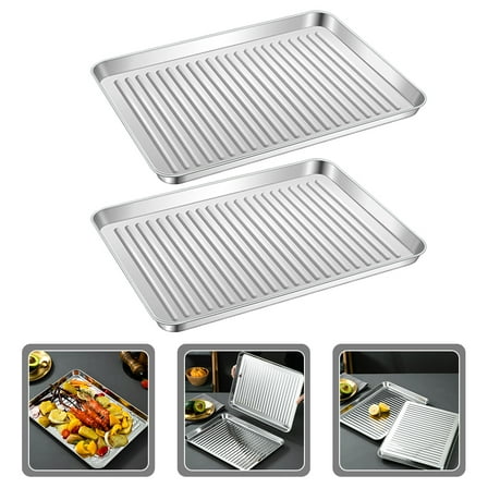 HOOWIFFY 2-Pack Nonstick Stainless Steel Cookie Baking Pans 11.8x6.9in Bakeware for Home and Professional Bakers