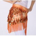 thumbnail image 3 of Belly Dance Hip Scarf with Tassels Sequins Triangle Coins Wrap Skirt Music Festival Clothing,Orange, 3 of 4
