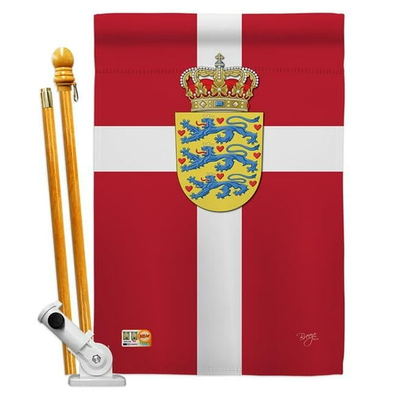Breeze Decor BD-CY-HS-108093-IP-BO-D-US13-BD 28 x 40 in. Denmark Flags of the World Nationality Impressions Decorative Vertical Double Sided House Flag Set with Pole Bracket & Hardware