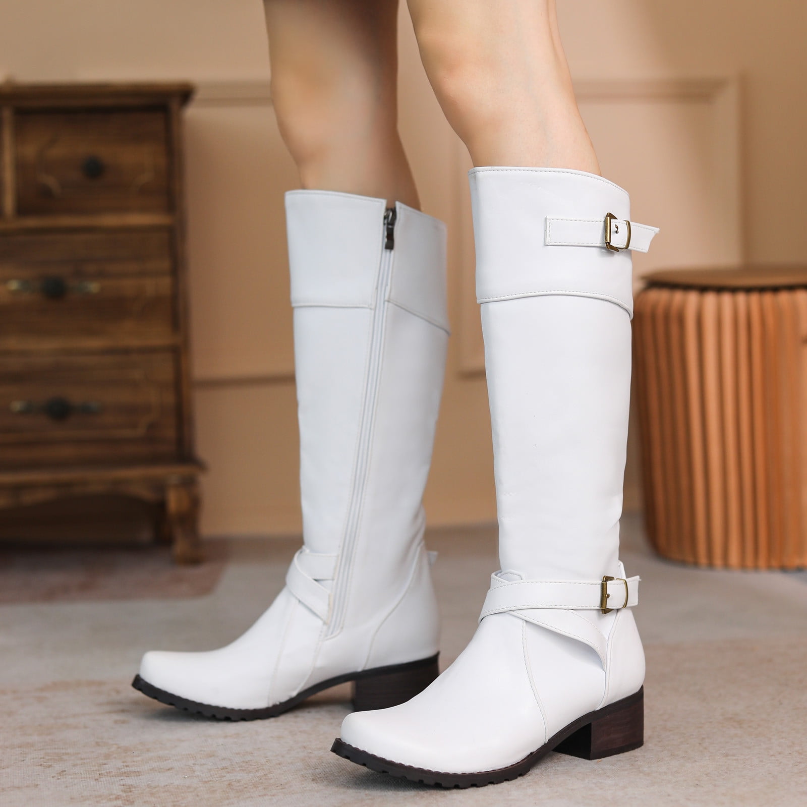 Summer Saving Clearance AXXD Low-Heeled Knee High Boots,Riding Boots Winter Shoes For Women Fall Ladies Over-the-Knee Cowboy Boots For Women Outdoor Soft Boots