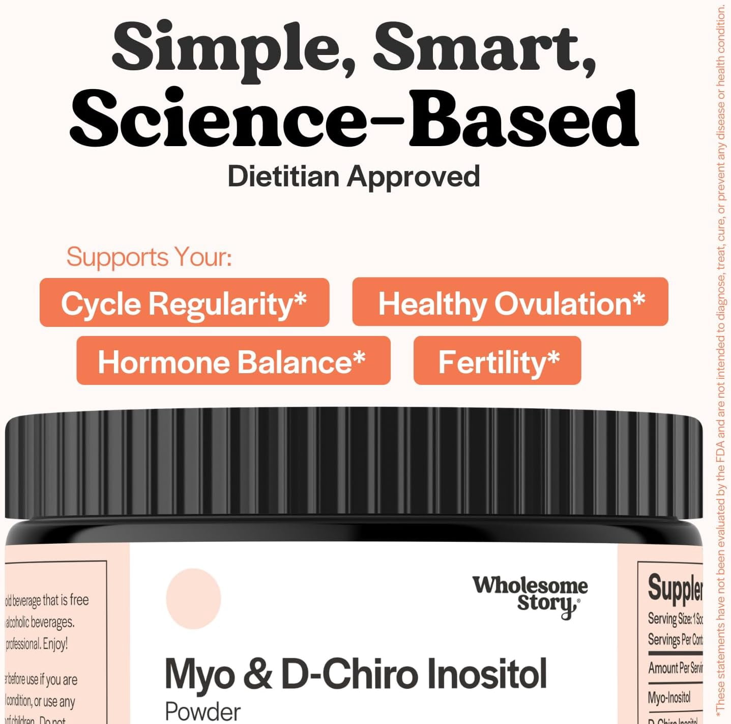 Wholesome Story Myo-Inositol & D-Chiro Inositol Powder Hormonal Balance Support Supplement, 2.17 oz