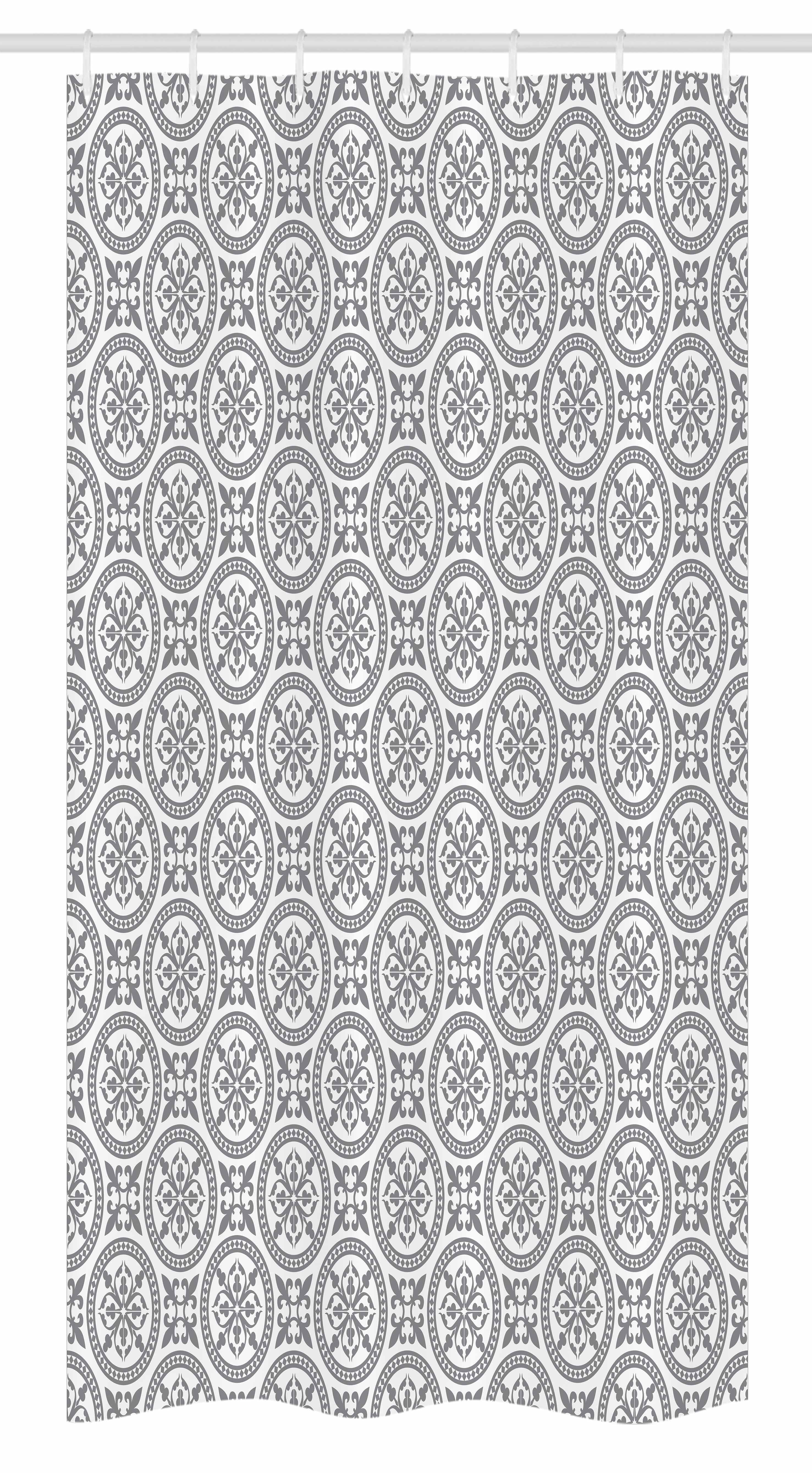 Grey Stall Shower Curtain, Antique Ornate Oriental Floral Motifs Ethnic