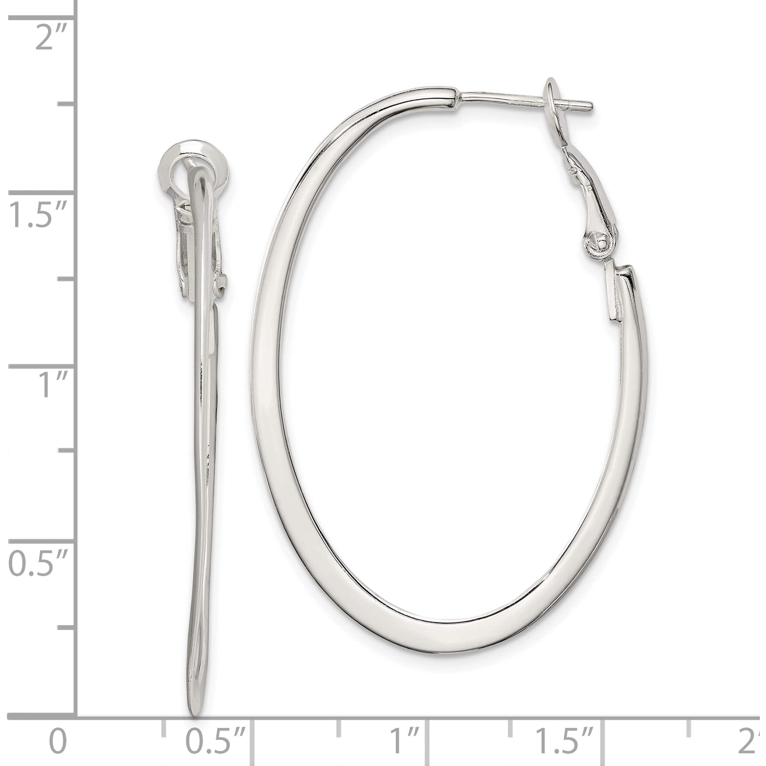 Sterling Silver 1.5mm Oval Omega Back Hoop Earrings (40 X 28) Made In China qe3772