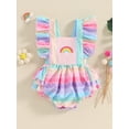 thumbnail image 3 of Elippeo Baby Girls Romper 6 9 12 18 24 Months Fly Sleeve Square Neck Rainbow Print Infant Bodysuit Summer Clothes for Casual Daily, 3 of 9