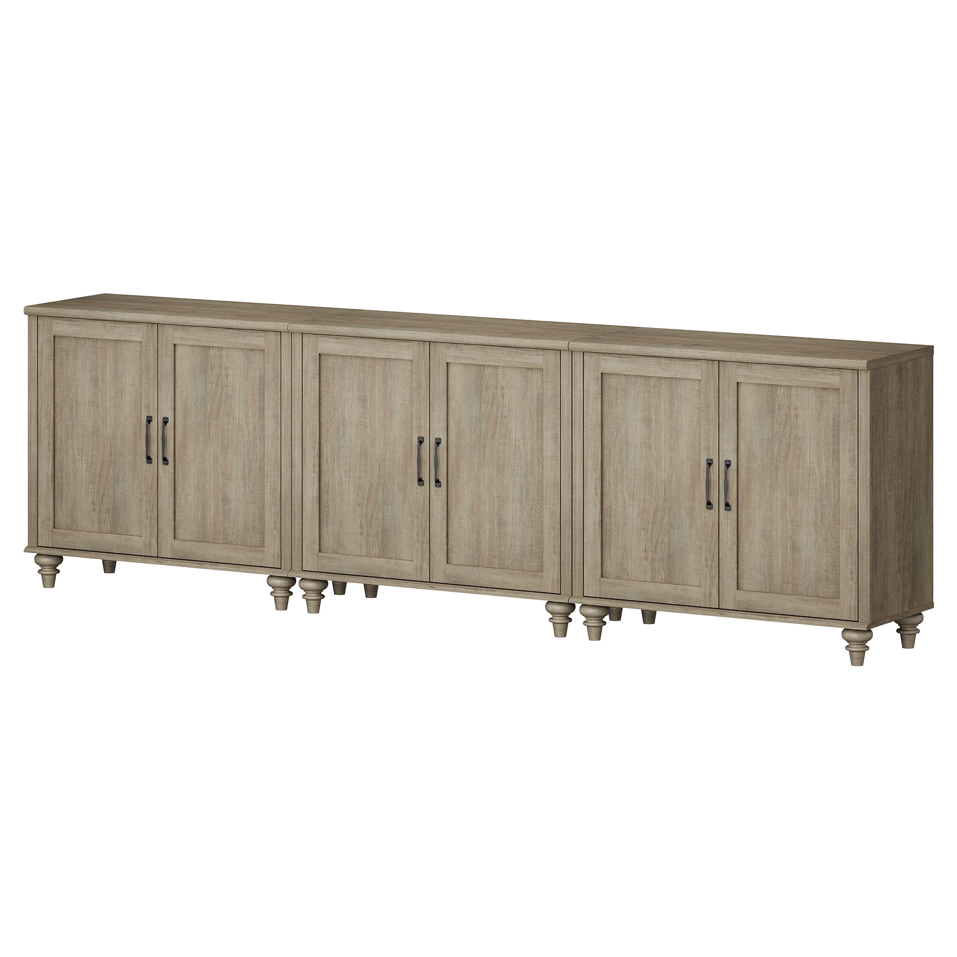 Modern Farmhouse Credenza, 101" Wash Gray Storage Sideboard with Wood Doors