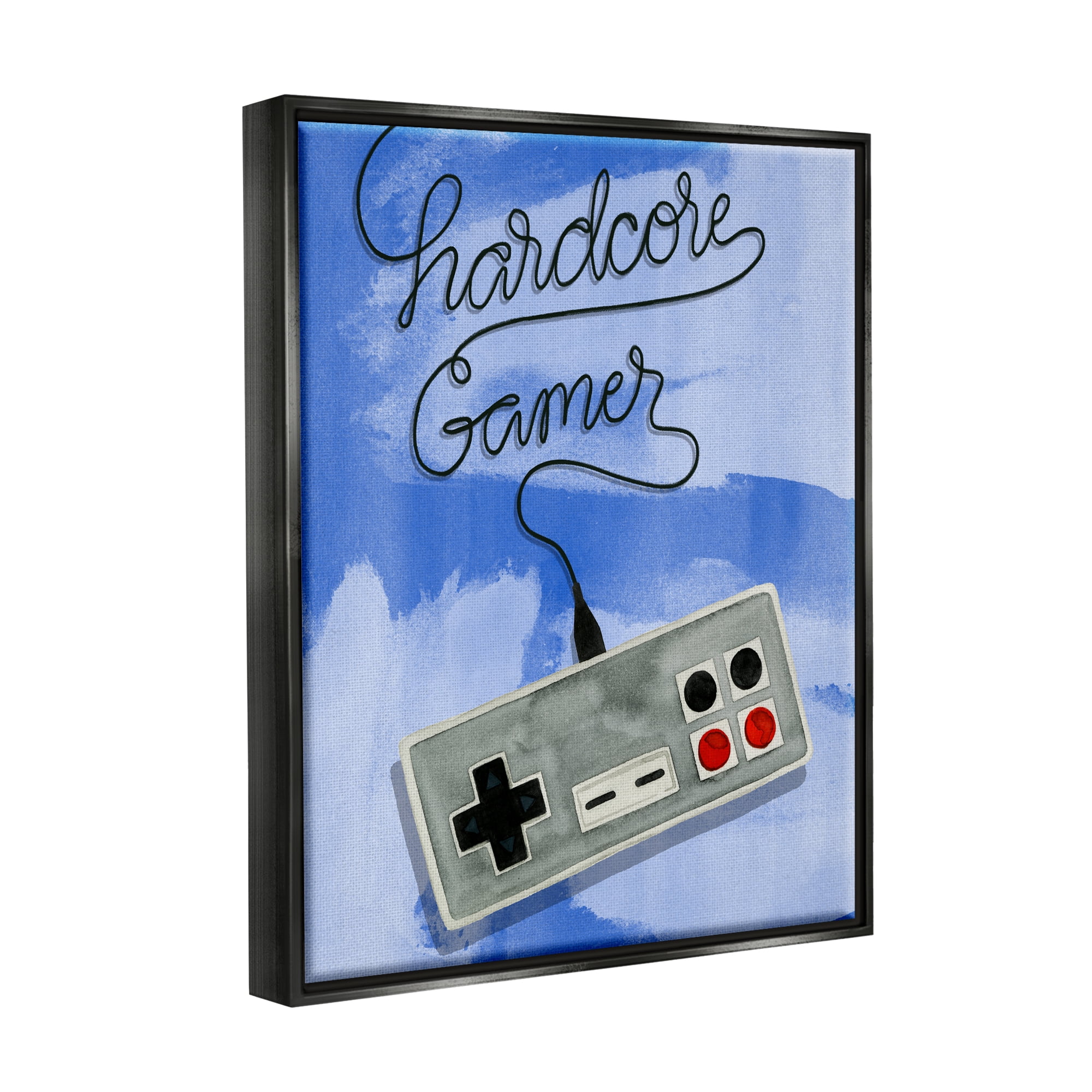 Stupell Industries Hardcore Gamer Blue Controller Art for Kids Painting Black Floater Framed Art Print Wall Art