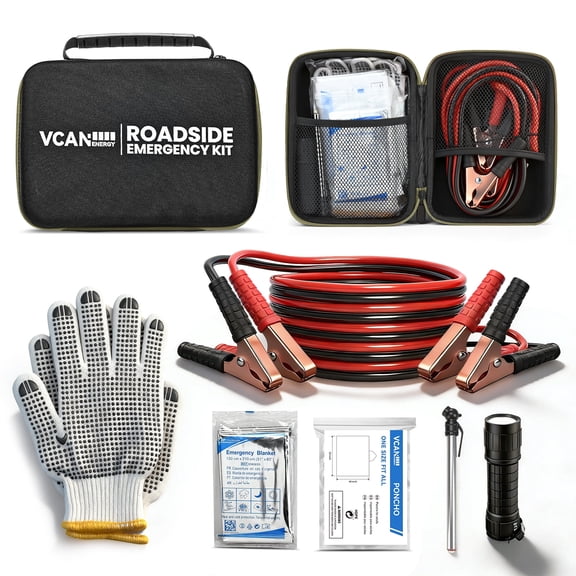 Car Emergency Safety Kit with Jumper Cables, Tire Pressure Gauge