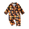 thumbnail image 2 of Cjfdfy Newborn Baby Girls Boy Halloween Satin Pajamas Romper Pumpkin Leaf Printed Long Sleeve Jumpsuit Infant Cute Halloween Holiday Fall Winter Sleepwear, 2 of 10
