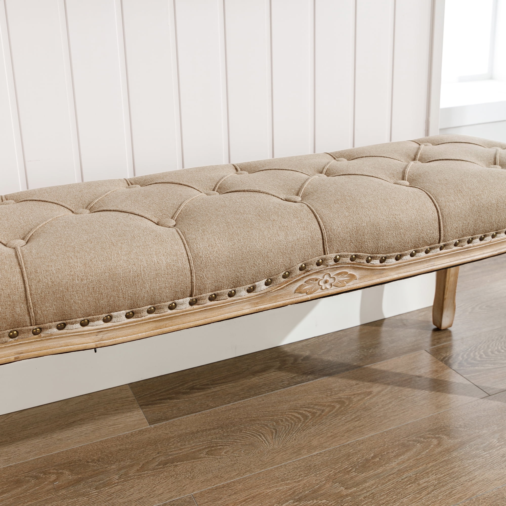 Dycanpo 45.2'' Bedroom Bench Seat Wheat Linen, French Upholstered Ottoman Bench