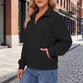 thumbnail image 5 of Jsaierl Quarter Zip Sweatshirts for Women Fall Solid Color V Neck Sweatshirt Lightweight Loose Fit Pullover Cotton Working Out Long Sleeve Tops, 5 of 9