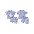 thumbnail image 2 of Loicainy Baby Toddler Girls Easter Summer Outfits 6 12 18 24 Months 2T 3T Short Sleeve Crew Neck Bunny Carrot Embroidery Tops and Elastic Waist Striped Shorts Clothes Set, 2 of 8