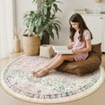 thumbnail image 4 of Wonnitar 6'Round Light Pink Boho Area Rug, Circle Washable Rug for Playroom Kids Room, Soft Floral Nursery Rug Pastel Rug Non Slip, Pastel Carpet for Bedroom Living Room, 4 of 11