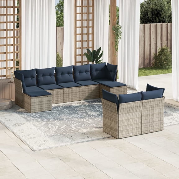 vidaXL 9 Piece Patio Sofa Set with Cushions Gray Poly Rattan