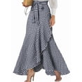 thumbnail image 3 of Women'S Retro Plaid Maxi Skirt A Line Pleated Flared Elastic High Waisted Gingham Summer Swing Long Skirt Navy Blue M, 3 of 5