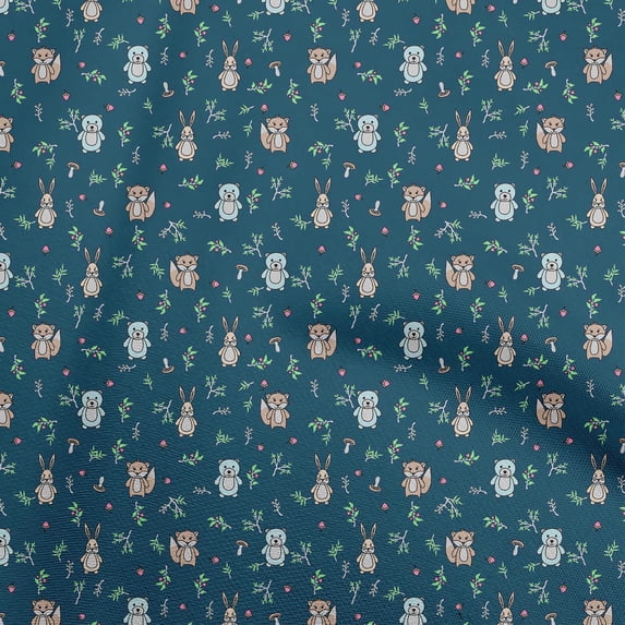oneOone Cotton Poplin Twill Teal Blue Fabric Animal Fabric For Sewing Printed Craft Fabric By The Yard 56 Inch Wide