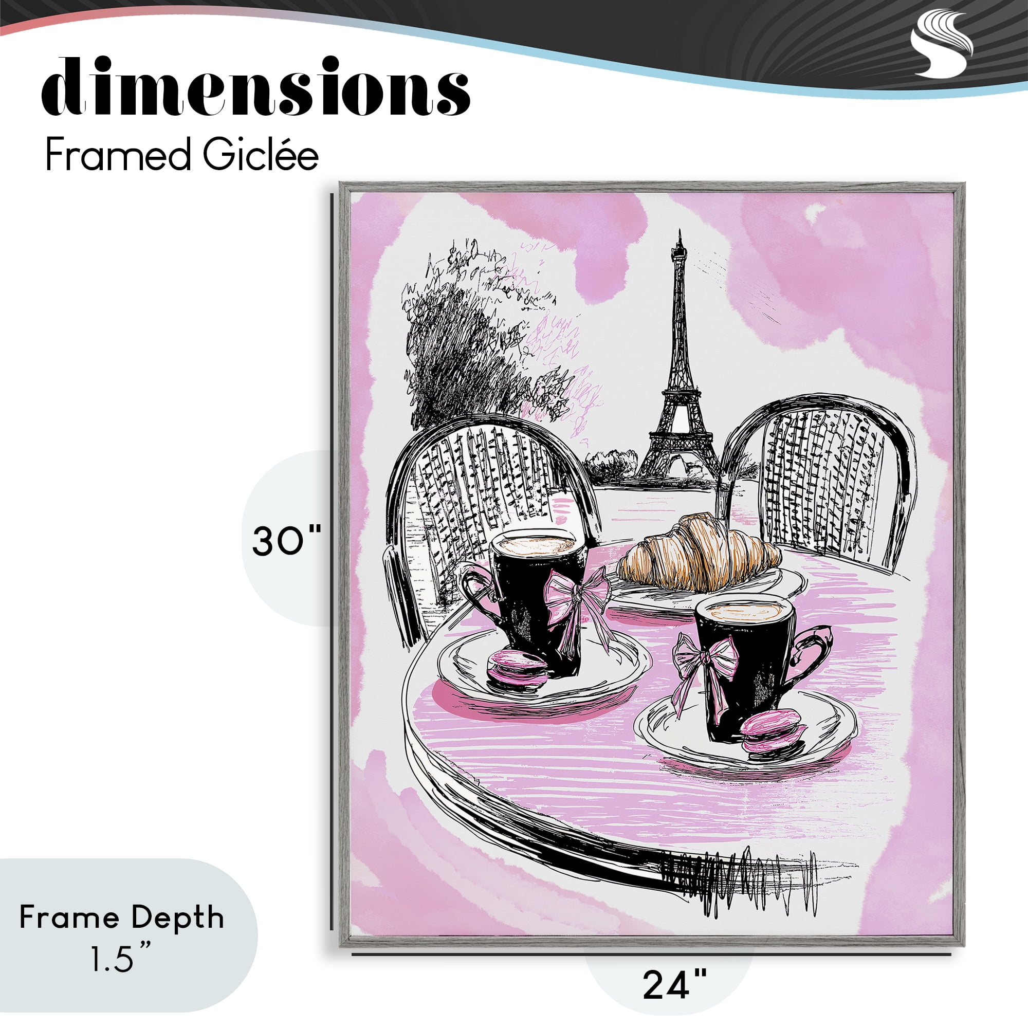 Stupell Industries Pink Parisian Cafe Breakfast Gray Framed Giclee Art, design by Jess Stempel