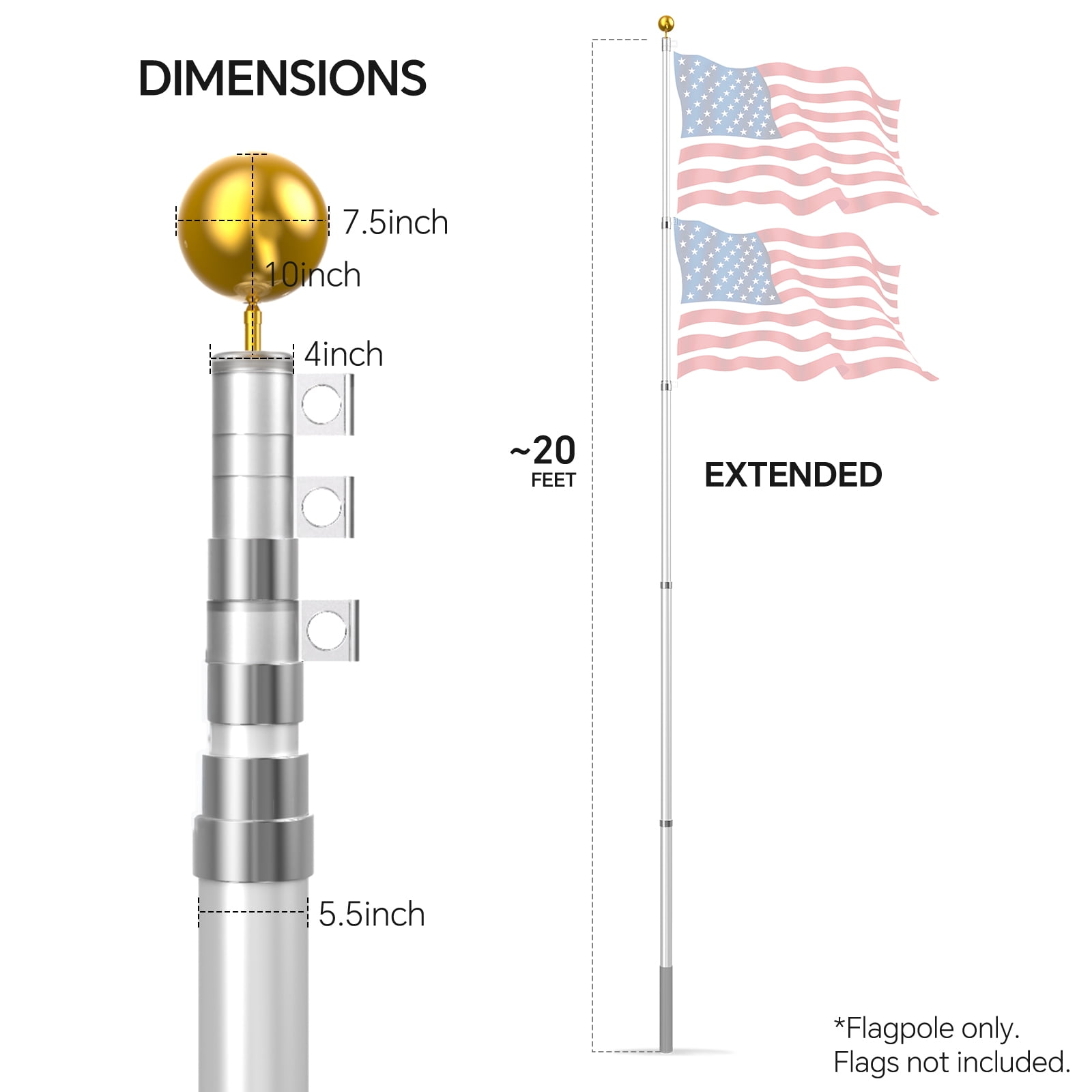 20 ft Aluminum alloy telescopic flagpole