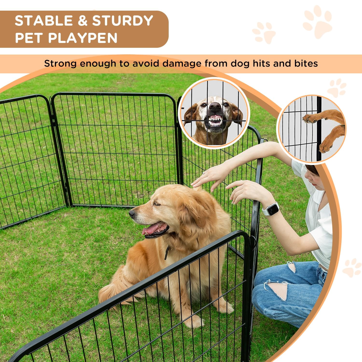 XF XINFENG Dog Playpen 40 inch 12 Panels Metal Dog Pen for Medium and Large Dogs Outdoor Exercise Pen with Doors for RV Camping Yard, Black