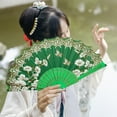 thumbnail image 3 of Farfi Handheld Fan Vintage Style Bright Color Exquisite Pattern Fine Workmanship Ultralight Cloth Retro Chinese Style Folding Fan Photography Prop Office Supplies (Black), 3 of 13