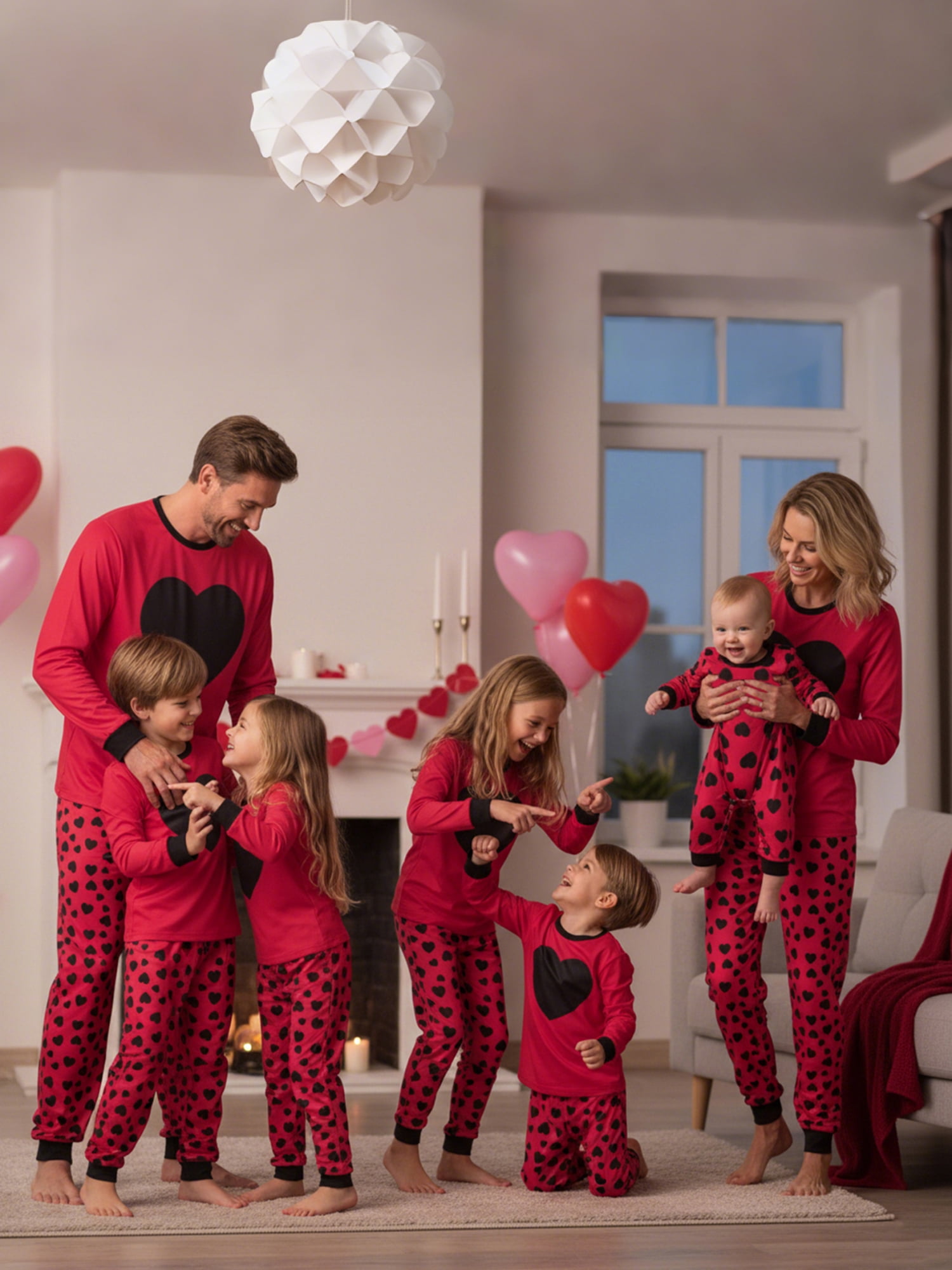 Valentines Day Matching Family Pajamas Set Love Heart Pattern Family Matching Outfits