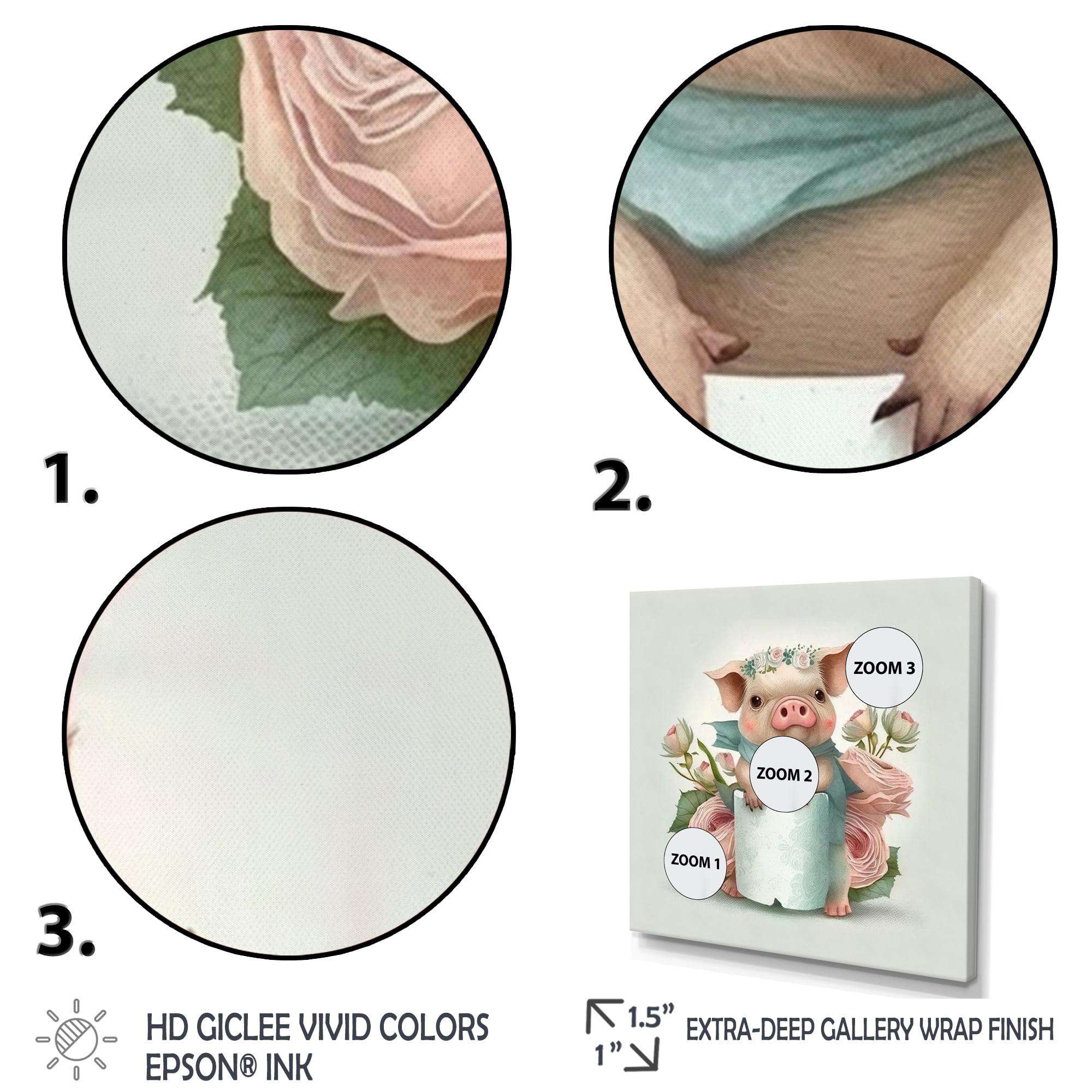 Designart Pig With Roll Of Toilet Paper And Flowers II Canvas Wall Art