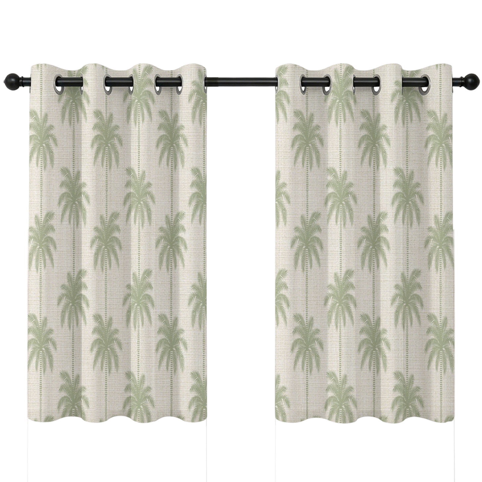 Green Beige Palm Trees Blackout Curtains 45 Inches Long Summer Beach Coastal Vintage Country Tree Leaf Thermal Insulated Room Darkening Drapes with Grommets for Living Room 42 W x 45 L 2 Panels