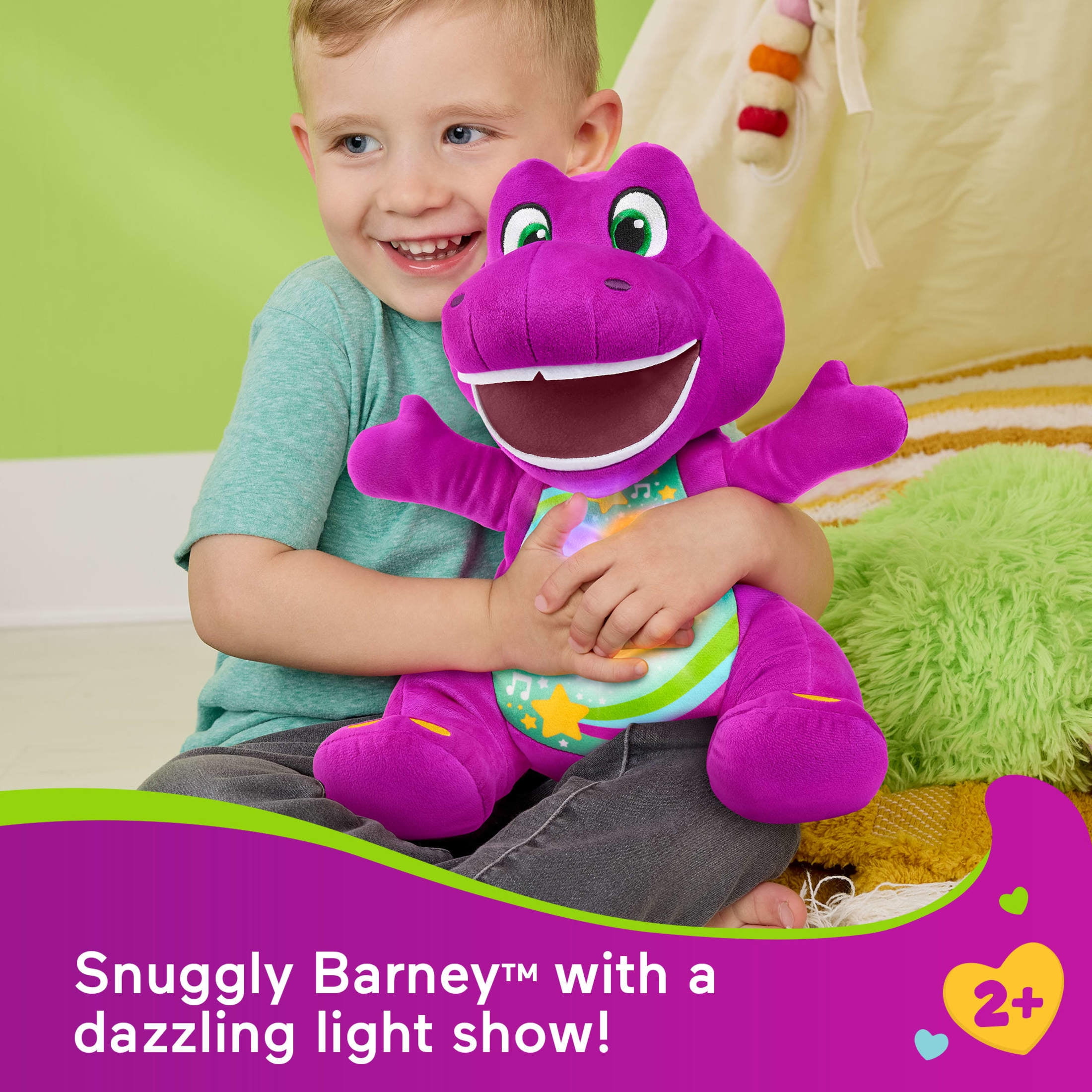 Fisher-Price Barney’s World Heart Glow Barney Plush Toy with Music & Lights for Toddlers & Kids