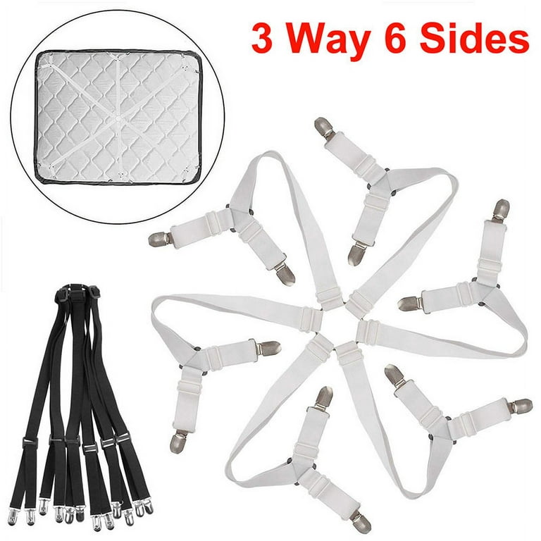 Bed Sheet Holder Straps, Adjustable Bed Sheet Fastener and 3 Way Mattress  Cover Holder Fasteners The Triangle Bed Sheet Keeper with Heavy Duty  Grippers Clips (Triangle white/ Black Set of 6) 