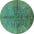 thumbnail image 1 of Ahgly Company Machine Washable Indoor Round Oriental Turquoise Blue Industrial Area Rugs, 4' Round, 1 of 4
