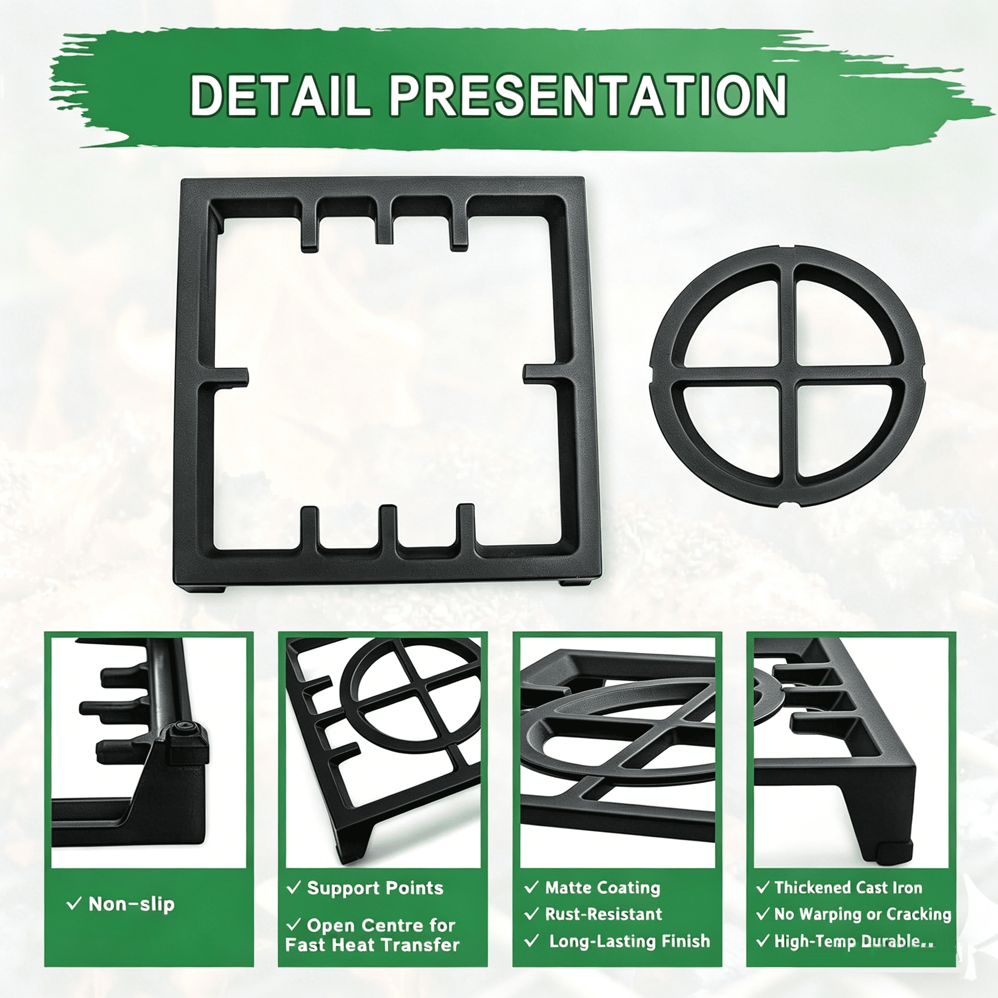 W11380124-2 Pcs  Burner Grate Replacement for Whirlpool KitchenAid Gas Range Cast Iron 2 Pcs