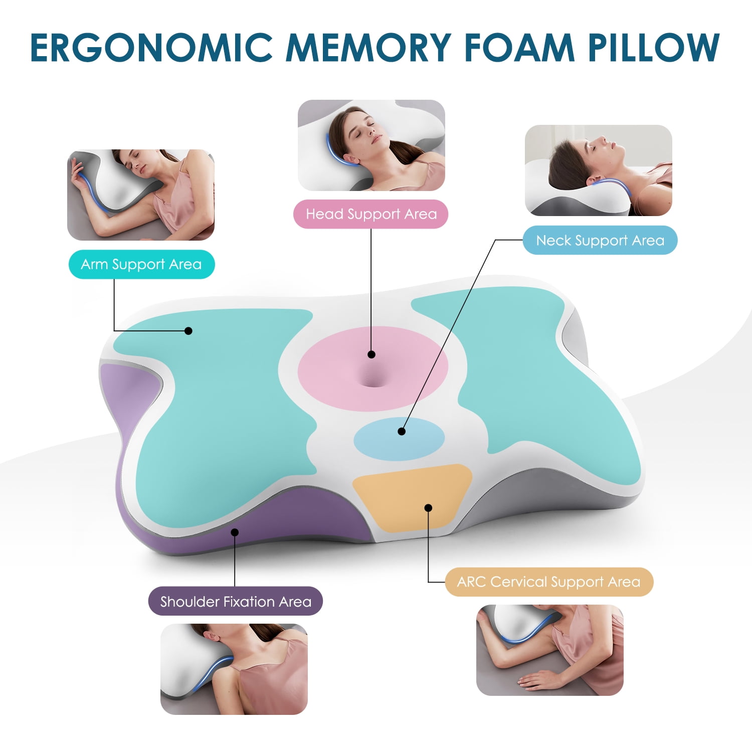 MOONORAH cooling memory foam cervical pillow, relieves pain and aids sleep, ergonomic orthopedic neck pillow with removable cover, suitable for queen-size bed