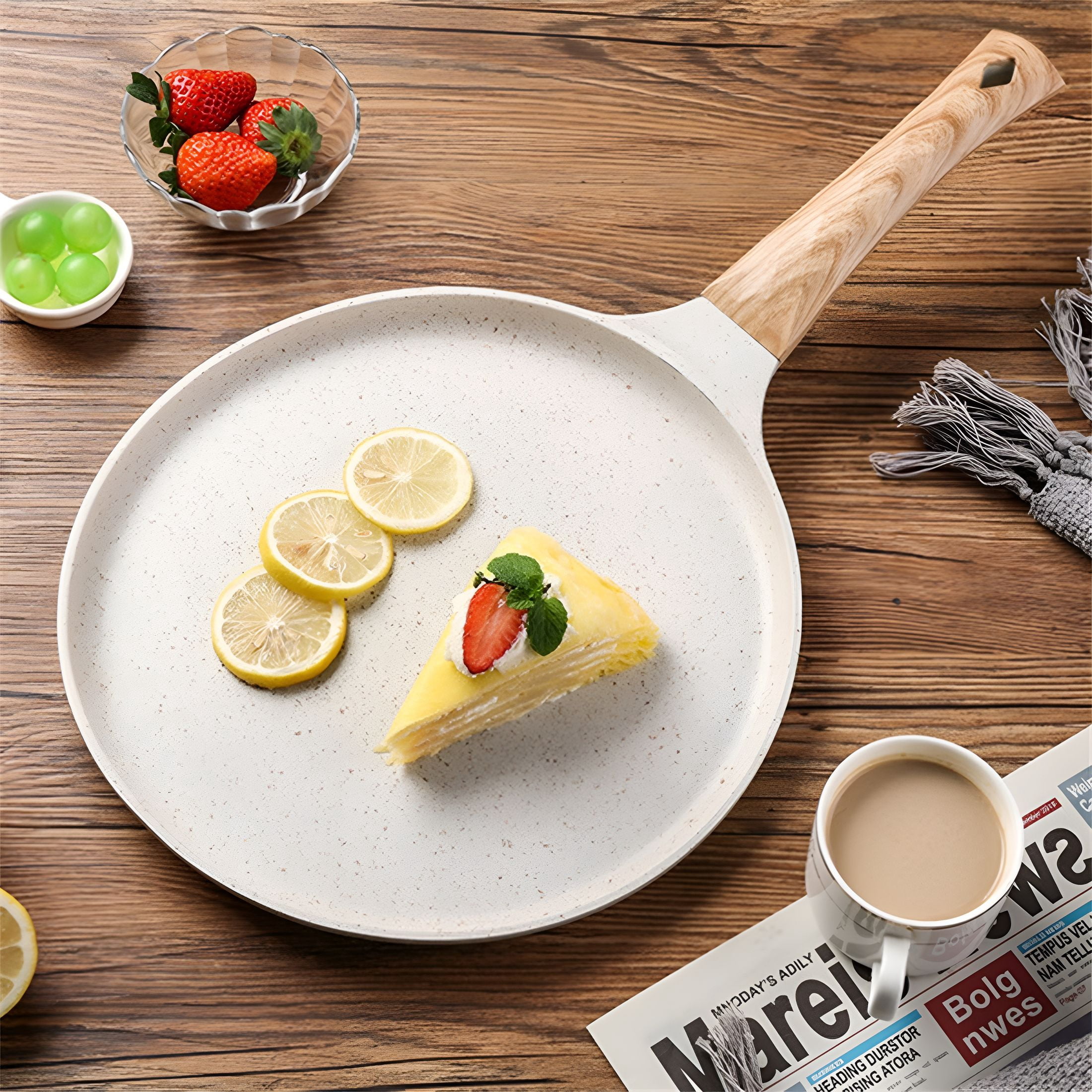 BPPEG Ceramic-Coated Tawa Griddle - Induction-Compatible for Dosa,Pancakes & Tortillas | Warp-Resistant & -Free | Includes Spreader for Perfect Batter Spread,Flat Skillet,White