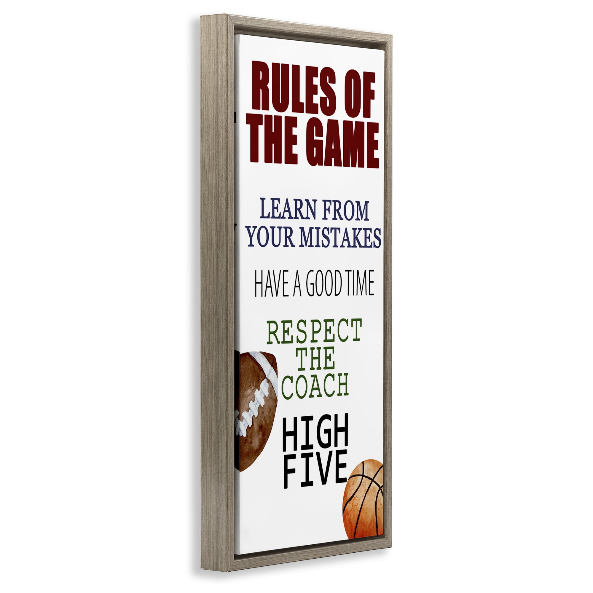 Motivational Rules Of The Game Brown Framed Floater Canvas Wall Art, design by Kim Allen
